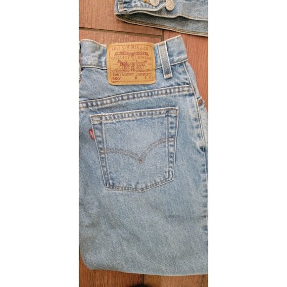 Vintage Levis Trucker Jacket Large Jeans Size 12 Set Denim Embroidered Dragon - Picture 11 of 16